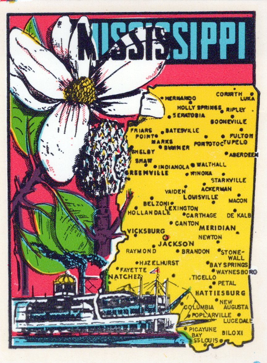 (image for) Mississippi (3) State Map Vintage Vacation Stickers